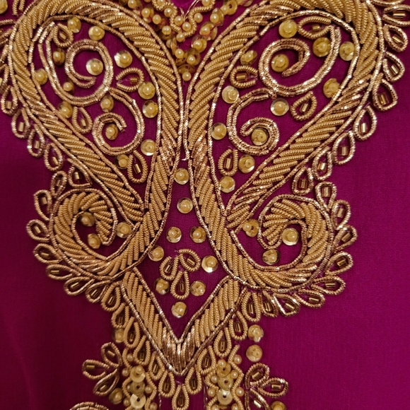 Indian gold embroidered tunic set with tunic, pants and scarf hot pink one size - Picture 13 of 16